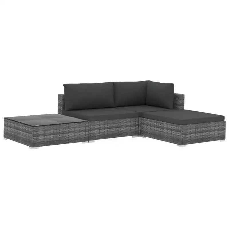 vidaXL Patio Furniture Set 4 Piece Patio Sectional Sofa with Table Poly Rattan - Gray