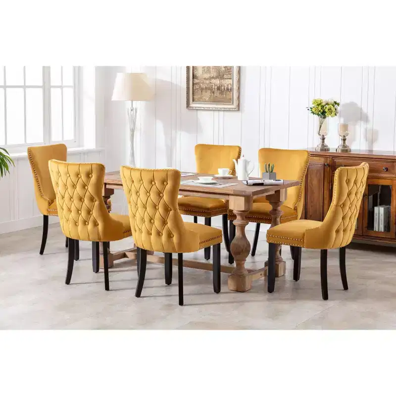 Okak Retro Dining Chairs Set of 2, Comfy Upholstered Wing-Back Chairs with Backstitching Nailhead Trim, Kitchen Chairs with Solid Wood Legs