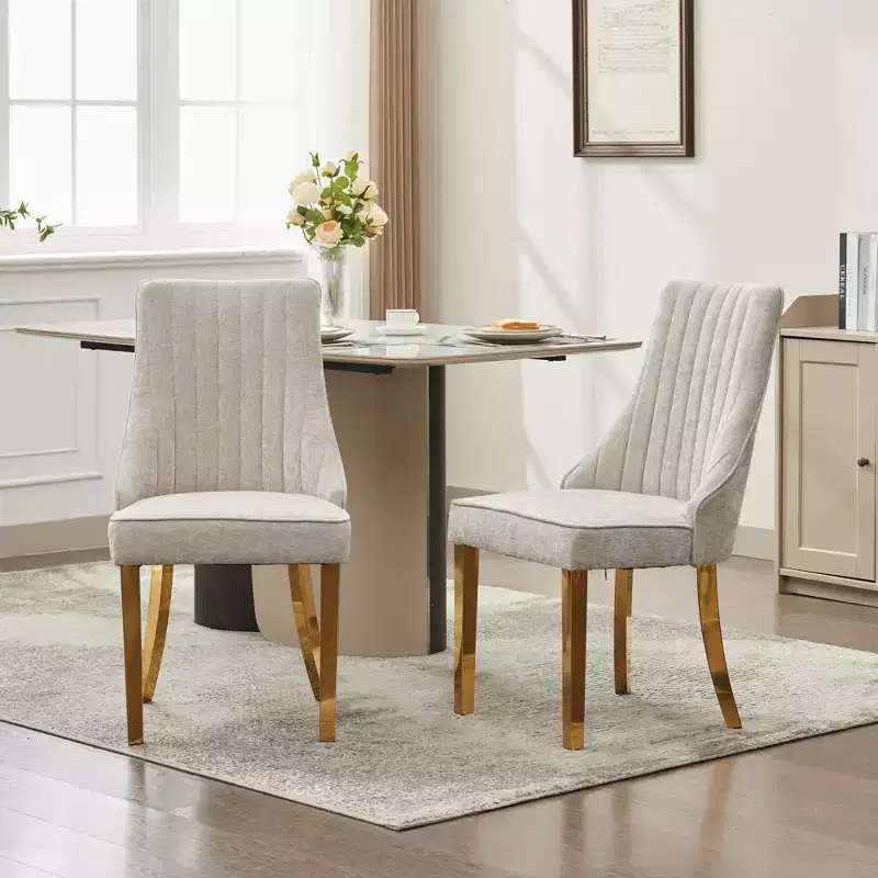 Chenille Dining Chairs, Modern Kitchen Chairs with Comfy Fabric Upholstered, Accent Chairs with Stainless Steel Plating Legs