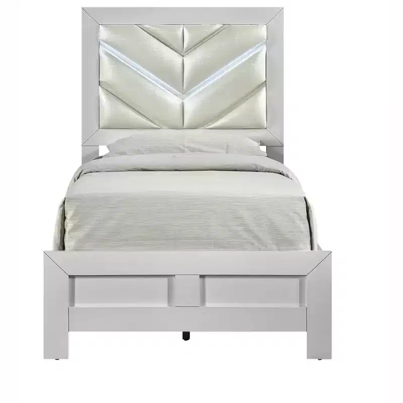 Passion Furniture Moreland Sparkling White Wood Frame Twin Panel Bed