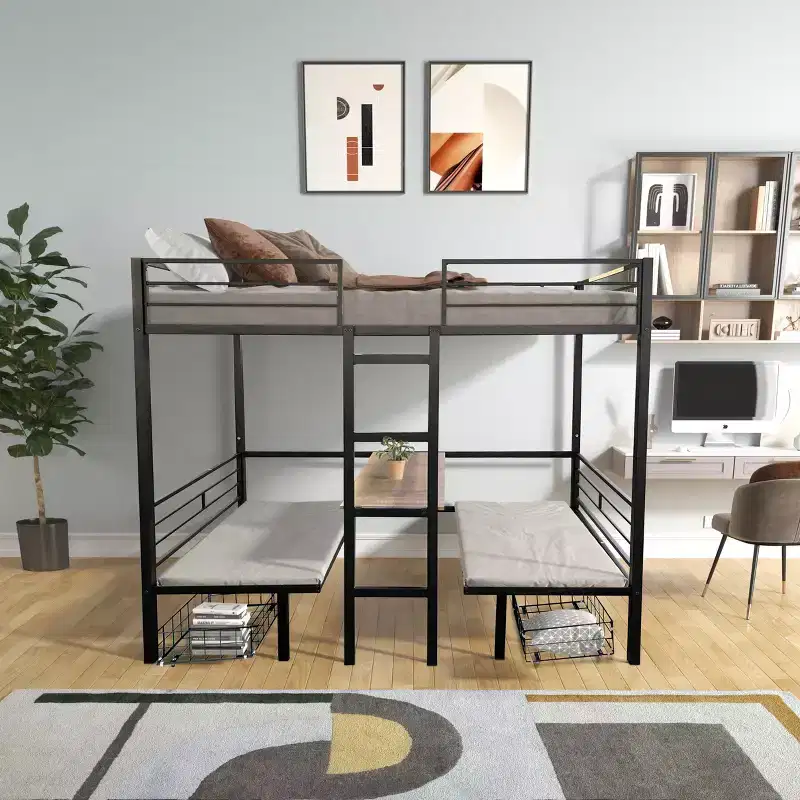 Convertible Twin Over Twin/Full Over Full Loft Bed with Desk, Metal Bunk Beds That Transform into Study Space, Sturdy Loft Bed for Kids, Teens