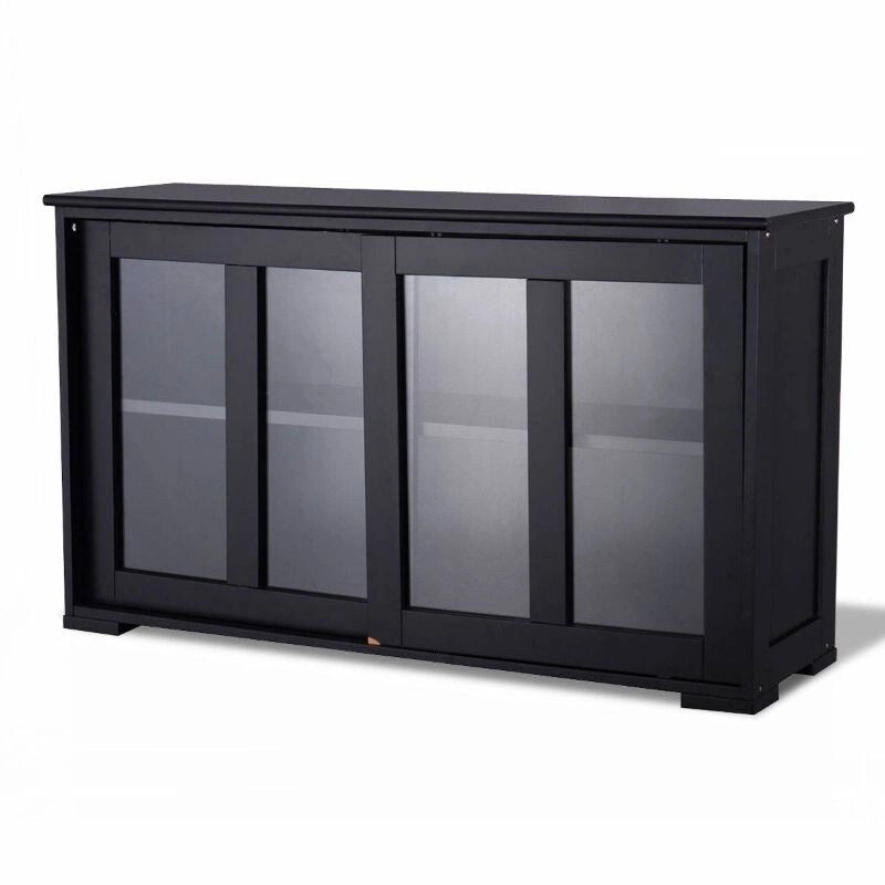 Black Sideboard Buffet Dining Storage Cabinet with 2 Glass Sliding Doors - 24.6 H x 41.9 W x 13 D