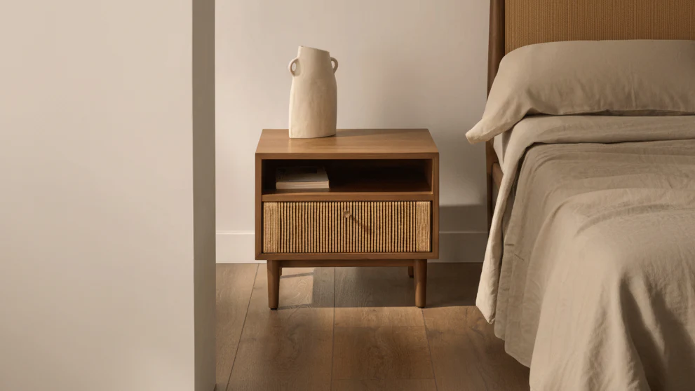 Mid-Century Natural Walnut Bedside Table for Bedroom