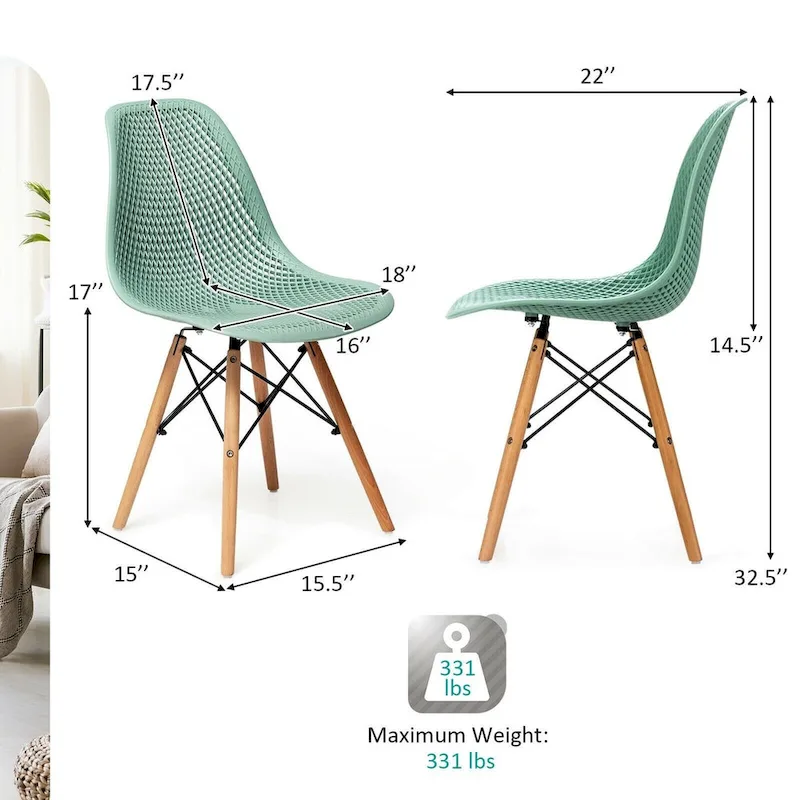 4 Pcs Modern Plastic Hollow Chair Set with Wood Leg - 22 x 18 x 32.5 (L x W x H)