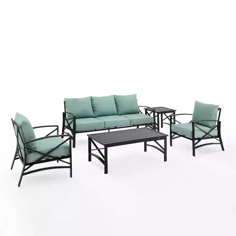 Kaplan 5pc Outdoor Sofa Set with Sofa & 2 Chairs with Coffee Table & Side Table - Crosley