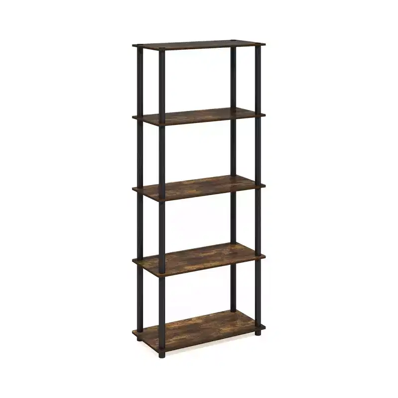 5-Tier Tall Decorative Bookshelf Open Storage Bookcase for Living Room and Home Office
