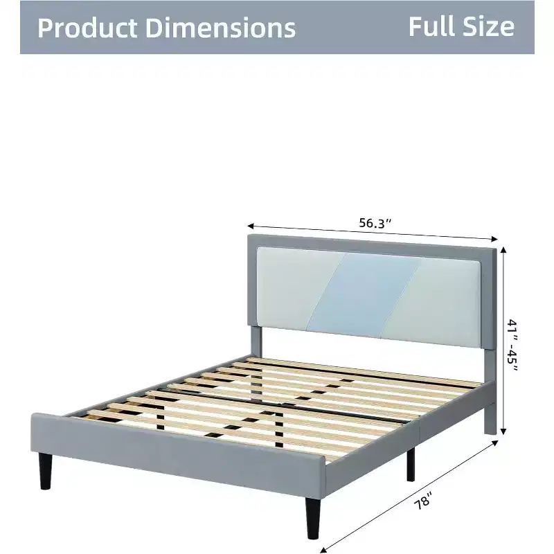 Full Size Heavy Duty Bed Frame with Steel Slats, Adjustable Height Headboard, No Box Spring Needed Easy Assembly,beige