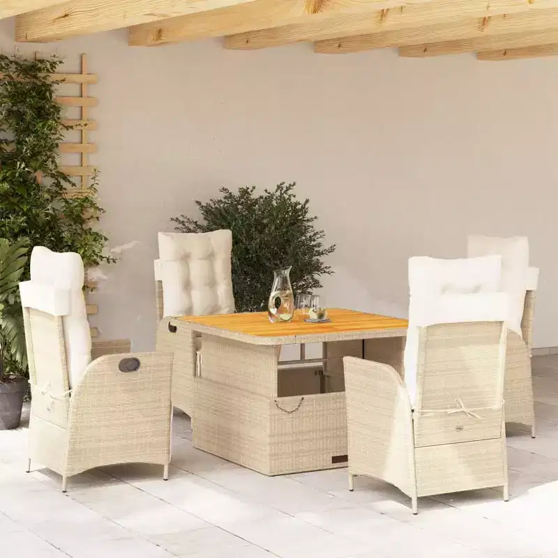 vidaXL 5 Piece Patio Dining Set with Cushions Beige Poly Rattan
