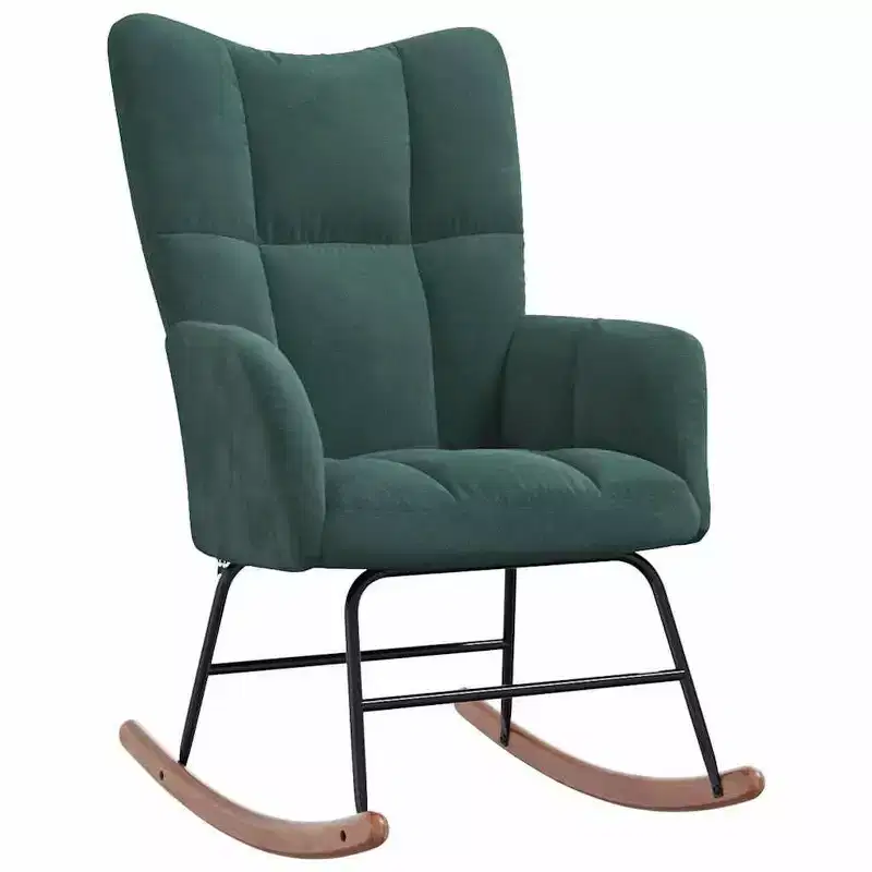 vidaXL Rocking Chair Accent Side Chair Padded Seat for Living Room Velvet - Dark Green Without Footrest