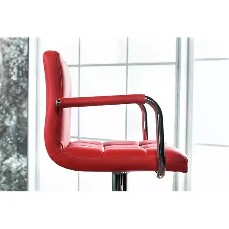 Simple Relax Leatherette and Metal Adjustable Bar Stool with Armrests in Red
