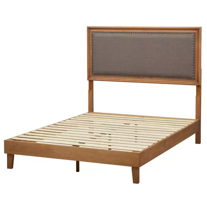 Queen Upholstered Rustic Wood Bed