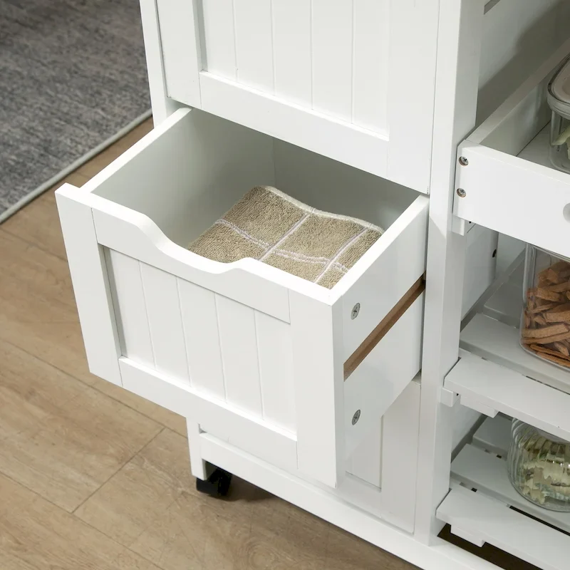 Rolling Kitchen Island Cart with Wood Top, Shelves and Drawers