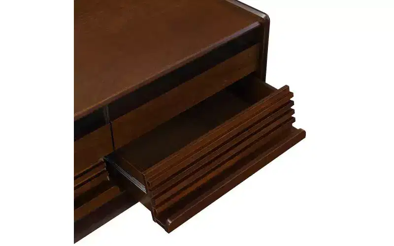 47.2-inch Modern Wooden Rectangular Coffee Table with 4 Drawers and 2 Display Shelves, Tempered Glass Top, Brown
