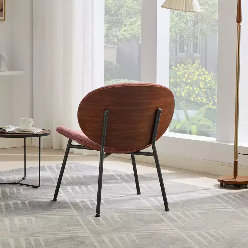 Mid-Century Modern Accent Chairs for Bedroom, Shell Chair Single Side Chair Tripod, Fabric Lounge Chair in Walnut Finish Backrest