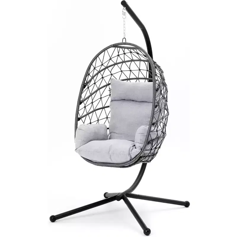 Heynemo Hanging Egg Chair Outdoor Swing Chair with Stand, Hammock Chair Indoor, Patio Boho Wicker Hanging Chair with Stand 350lbs Capacity