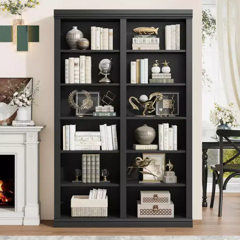 74.5 in Double Wide 6-Tier Bookcase with 12 Cubbies
