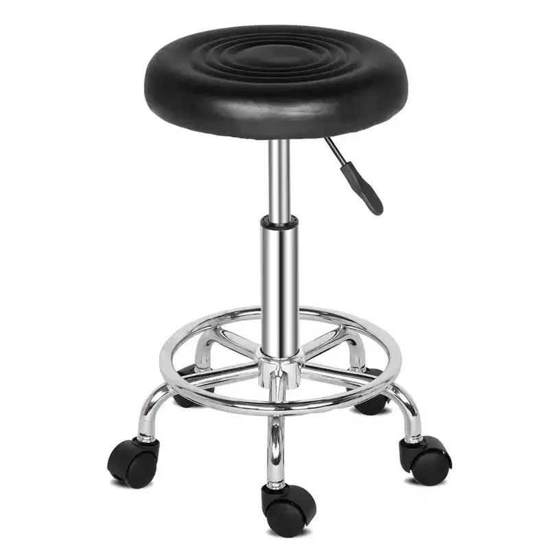 Black Height Adjustable PU Leather Rolling Bar Stool Salon Stool Task Chair