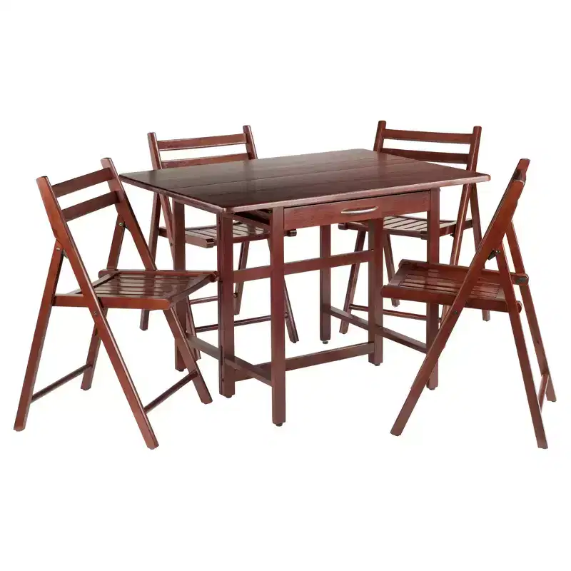 5pc Taylor Drop Leaf Dining Set with Folding Chairs Walnut - Winsome: Traditional Hardwood Dining, 4 Armless Seats, Rectangle