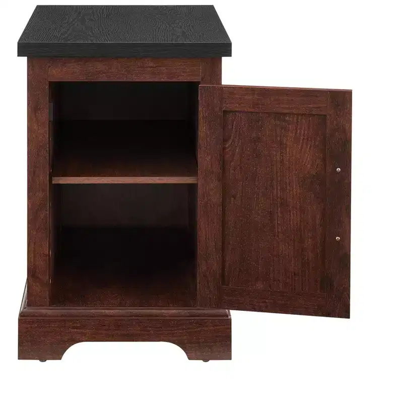 Farmhouse End Table with Barn Door, Adjustable Storage Shelf, and Metal Accents for Living Room or Bedroom