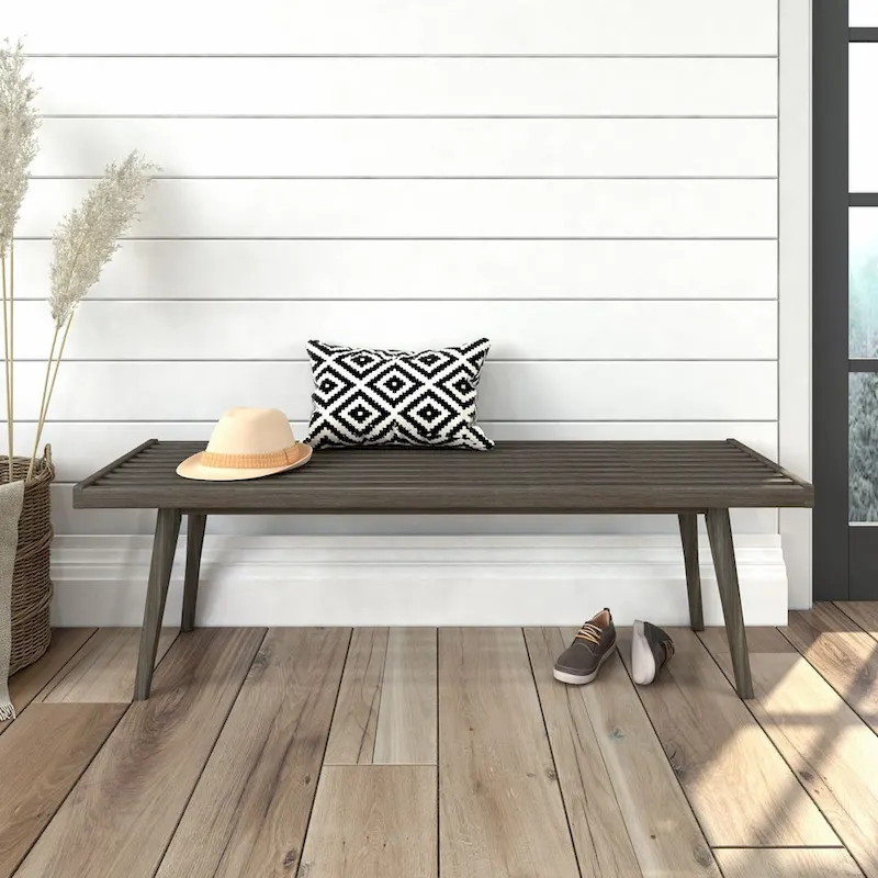 Plank and Beam Mid Century Double Wood Entryway Bench - 56.3 L x 16.5 W x 17.5 H