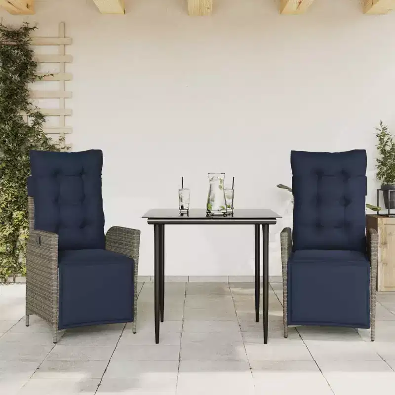 vidaXL Outdoor Dining Set with Cushions in Poly Rattan