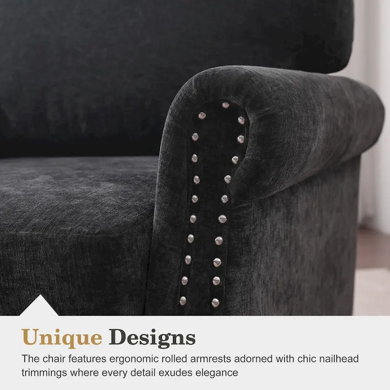Modern Upholstered Armchair Nailhead Trim Accent Chair with Wood Legs