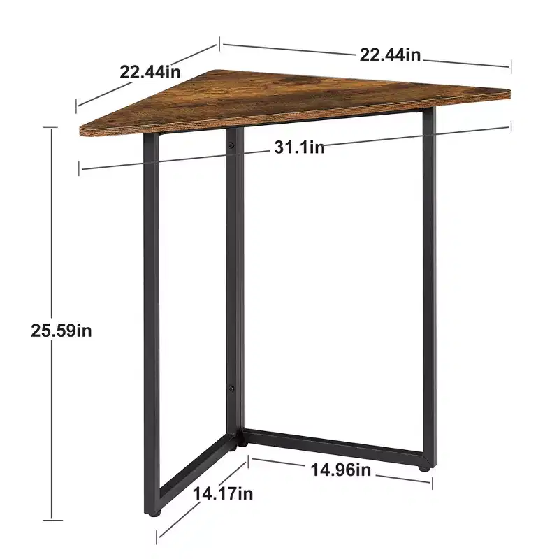 VECELO Corner Shelf, Triangle Shelves End/Side Table with Metal Frame for Living Room, Small Space, Brown/Gray