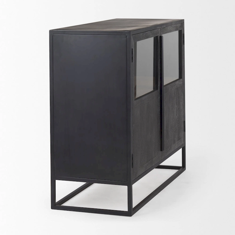 Sloan Dark Brown Solid Wood w/ Black Metal Frame Accent Cabinet