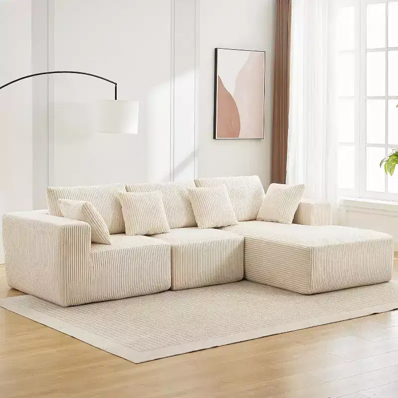 Acekool 108 L-Shaped Cloud Sectional - No Assembly Corduroy Sofa with Chaise & Deep Seating for Living Rooms