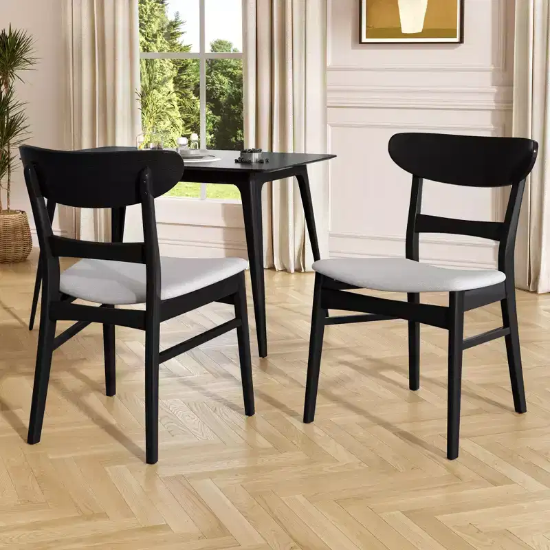 Mid-Century Modern Dining Chairs Set of 2, Round Upholstered with Curved Back & Metal Legs, Boucle Kitchen Dining Room Side Chairs
