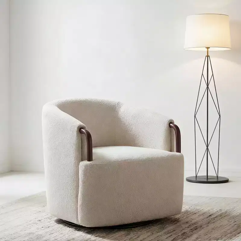 360Swivel Barrel Chair Accent Chair Upholstered Armchair Ergonomic Reading Chair Comfy Vanity Chair with Curved Backrest