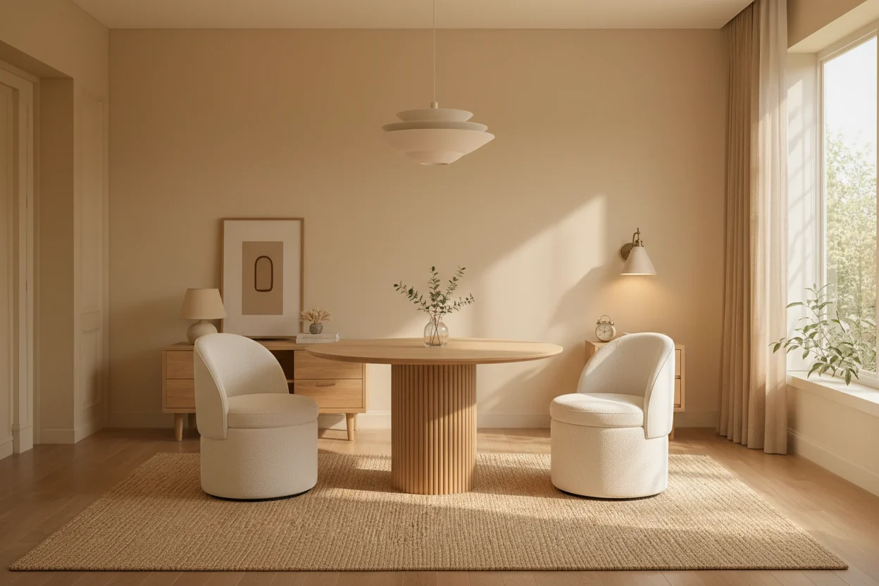 Set of 2 Modern Chenille Upholstered Dining Chairs with Wheels and Curved Barrel Back