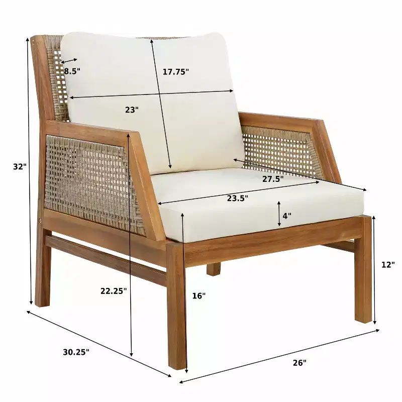 Christopher Knight Home Yaa Farmhouse Acacia Wood Patio Club Chair with Cushion and Wicker Design