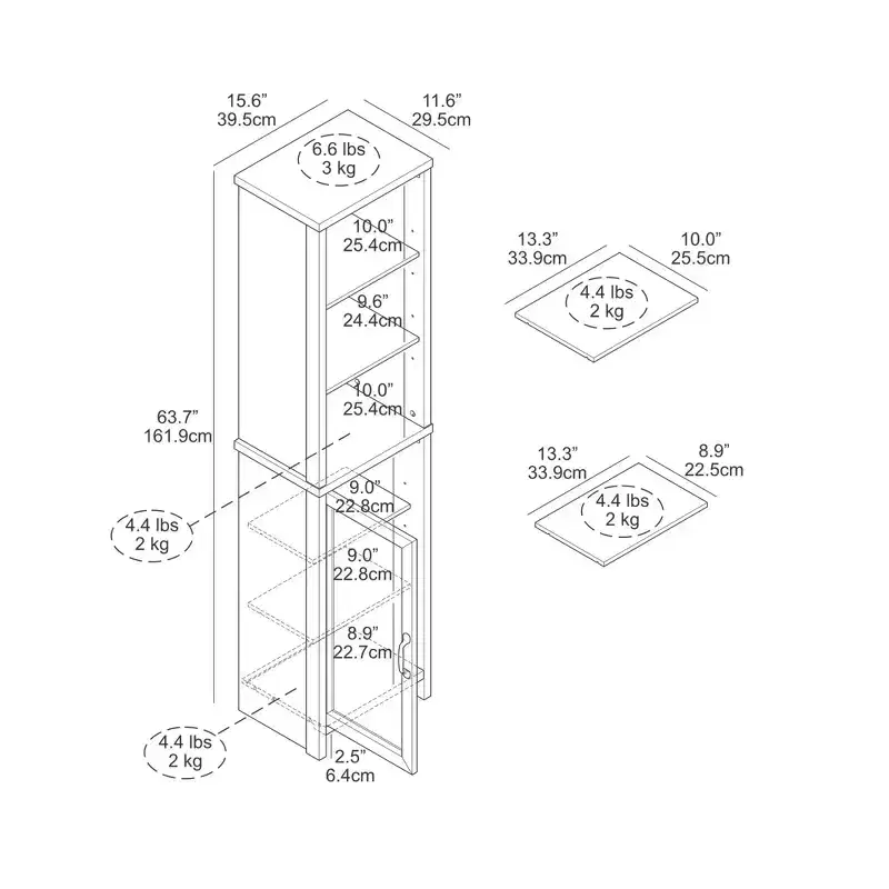 Galano Tall Bathroom Cabinet with Open Shelves in Ivory Knotty Oak 15.6 W  11.6 D  63.7 H