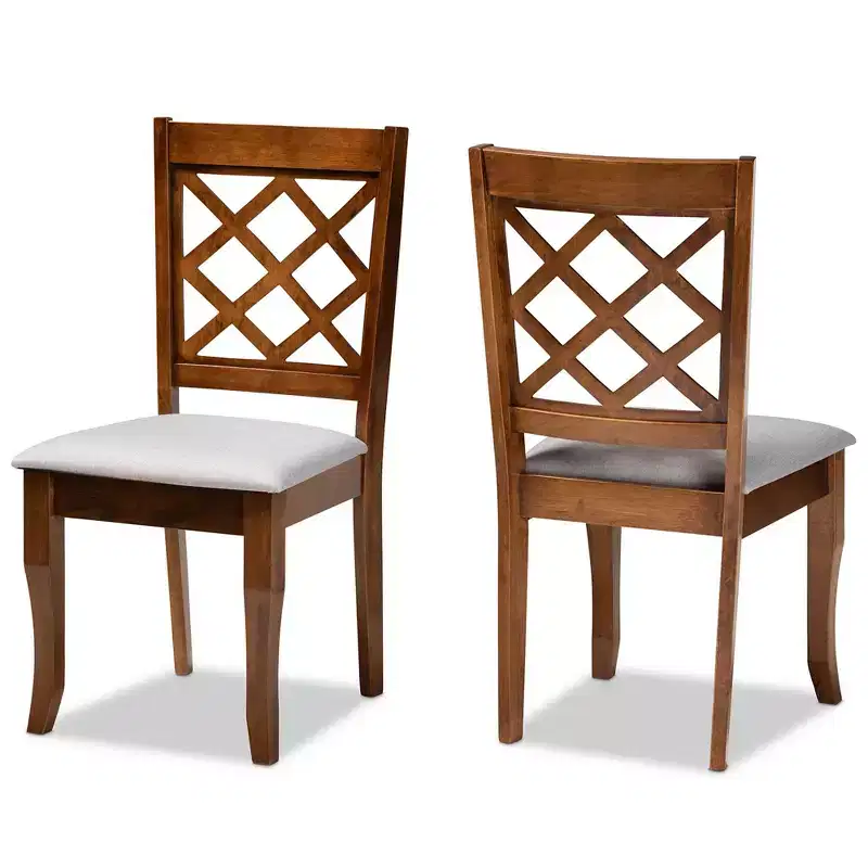 Set of 2 Verner Dining Chairs Gray/Walnut - Baxton Studio: Foam-Padded, Crisscross Back, Cabriole Legs