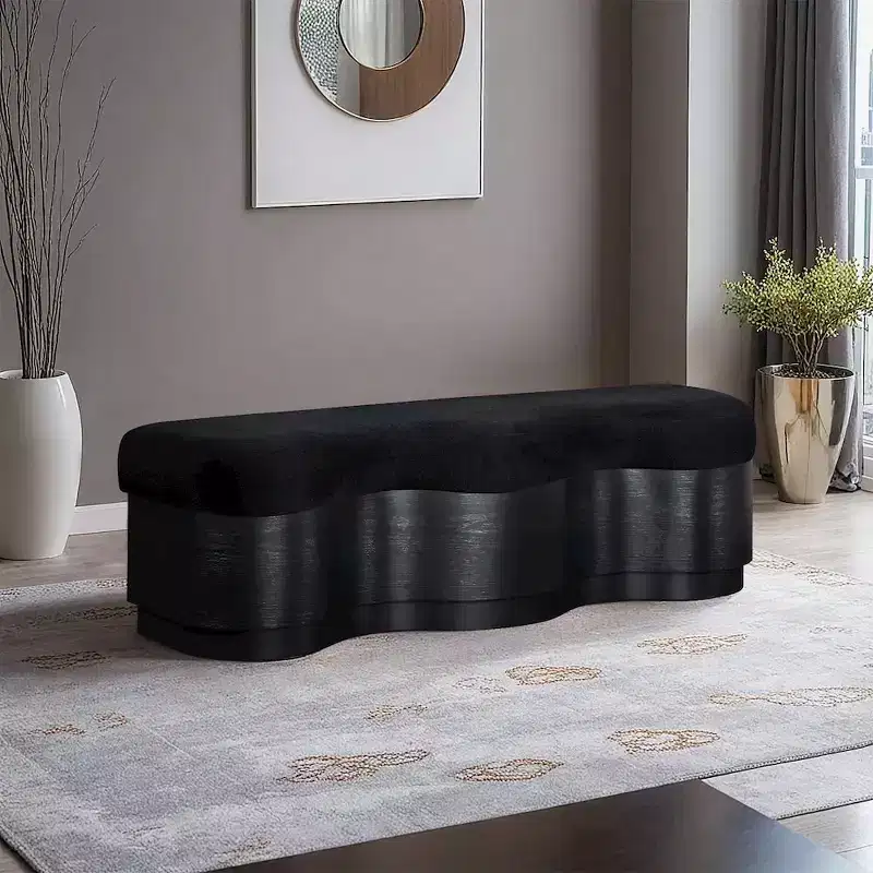 Meridian Furniture,Savoy Velour Fur Fabric Bench