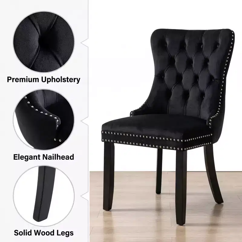 FurnitureR Set of 2 Velvet Tufted Dining Chairs with Nailhead Trim, Upholstered Kitchen Chairs, Modern Accent Dining Room Side Chairs
