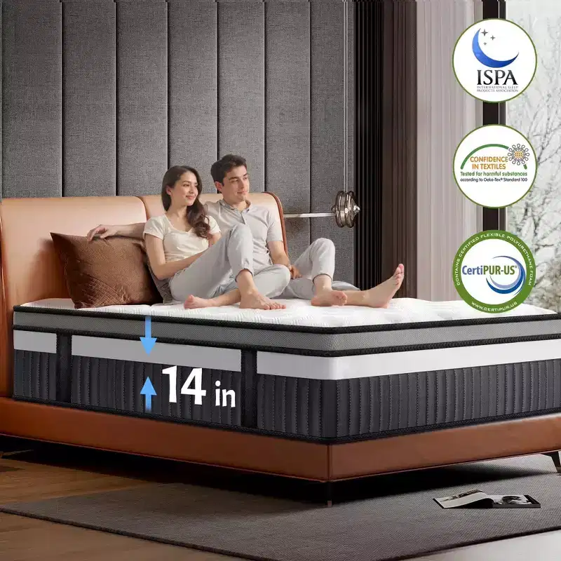 14 Queen Hybrid Mattress in a Box, Gel Memory Foam, Cooling Sleep, Medium Feel, Breathable Cover, CertiPUR-US Certified