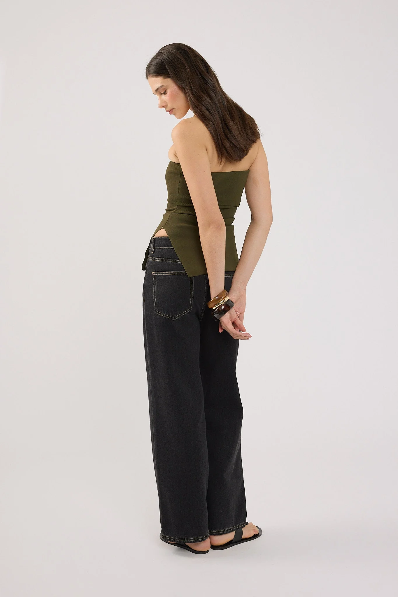 Strapless Knit Top Khaki