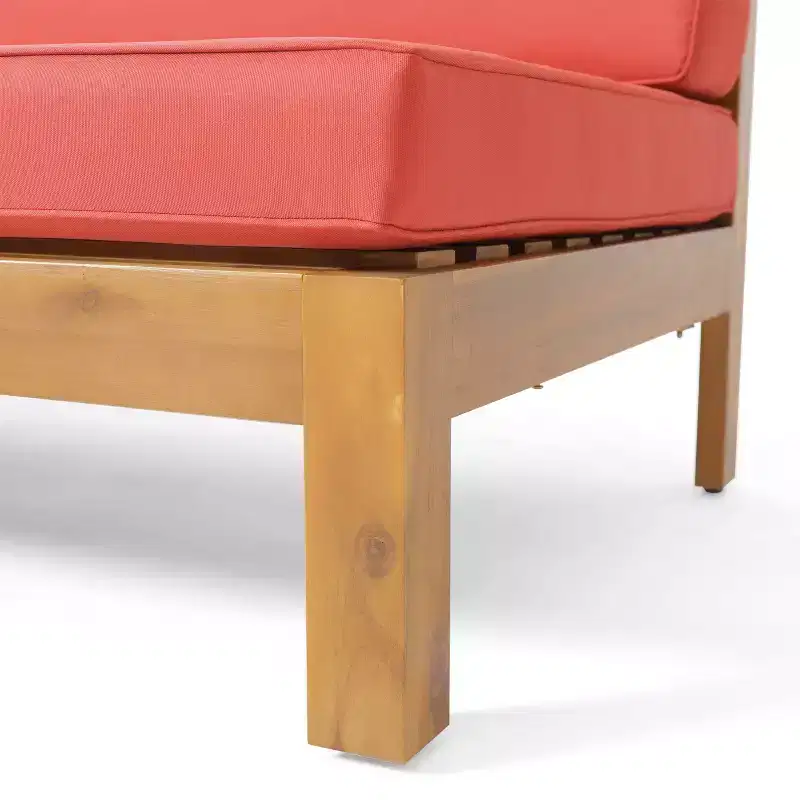 2pc Brava Outdoor Acacia Wood Left Arm Loveseat & Coffee Table with Cushion Teak/Red - Christopher Knight Home: Rustic Modern Patio Set