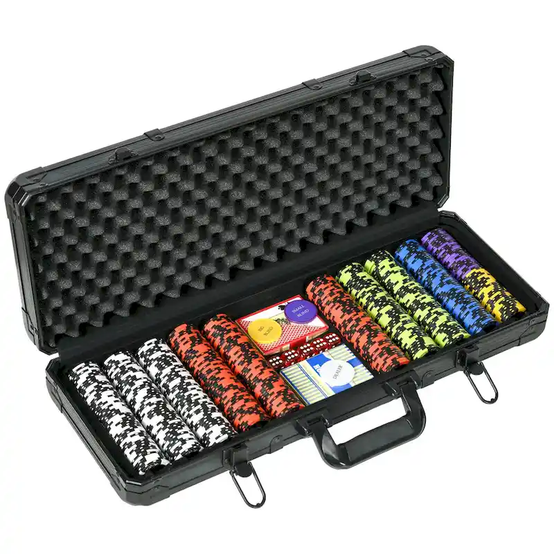 Soozier Poker Chip Set with 6 Denominations, 500 Chips, 14 Gram Clay, Casino Poker Chips with Aluminum Case