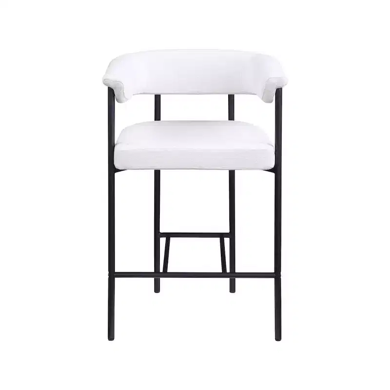 Meridian Furniture,Malin Cream Linen Textured Fabric Counter Stool, Set of 2