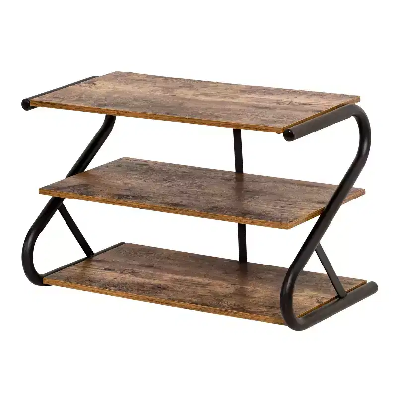 Honey-Can-Do 3 Shelves Z-Frame Wooden Shoe Rack with Matte Black Metal: Small Shoe Storage for Closet, Holds 9 Pairs