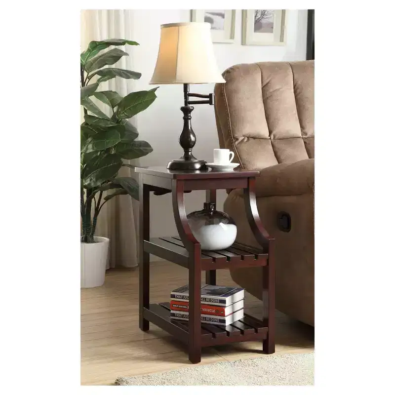 Wasaki End Table with USB Ports & Shelves - Acme Furniture: 2-Tier, Plug-In Storage