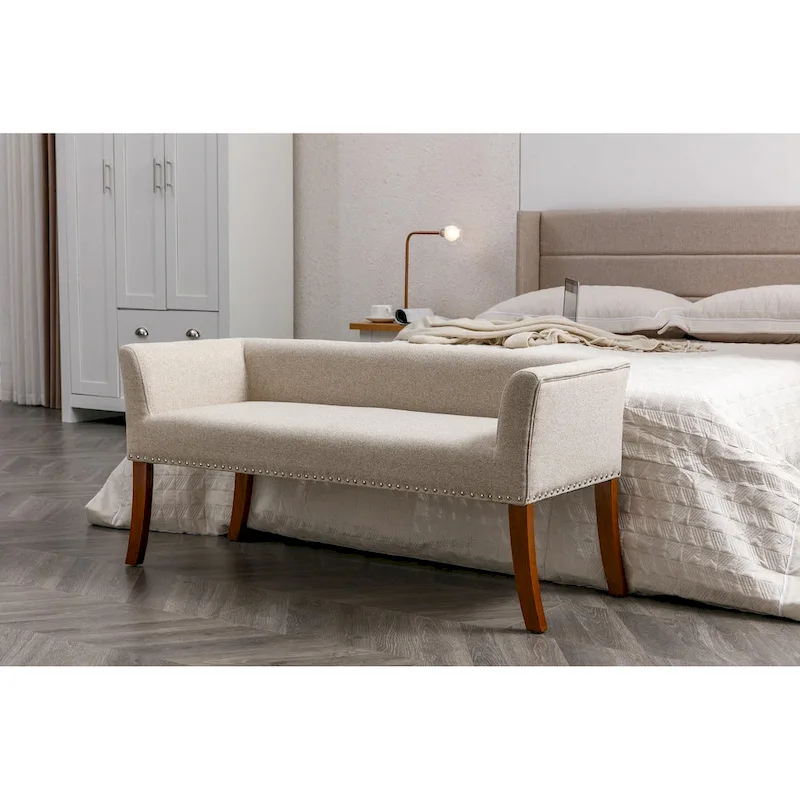 Porthos Home Nevis Fabric Upholstered Bench with Rubberwood Legs