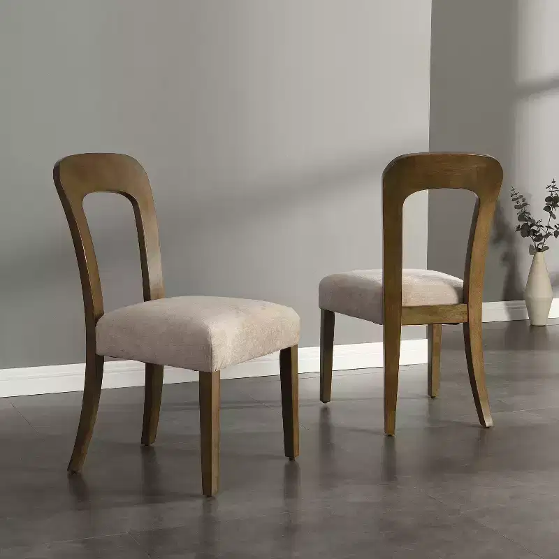 Set of 2 Elegant Wooden Dining Chairs with Chenille Upholstered Seat, Solid Rubberwood Frame - Christopher Knight Home