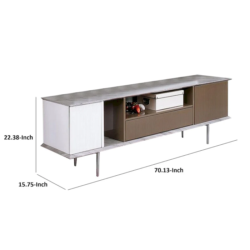 70-Inch TV Stand with 1 Drawer and Open Shelves — White, Champagne & Gray