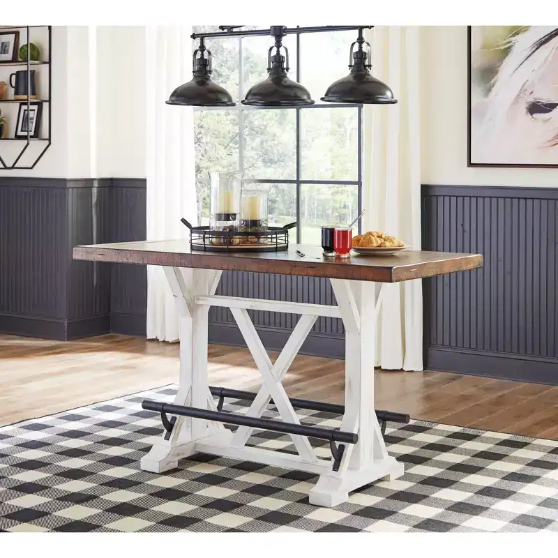 Valebeck Counter Height Dining Room Table Brown - Signature Design by Ashley: Two-Tone Farmhouse Style, Vintage Base, Metal Foot Rests