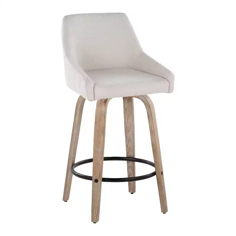 LumiSource Set of 2 Hannah Counter Height Barstools Whitewashed Wood