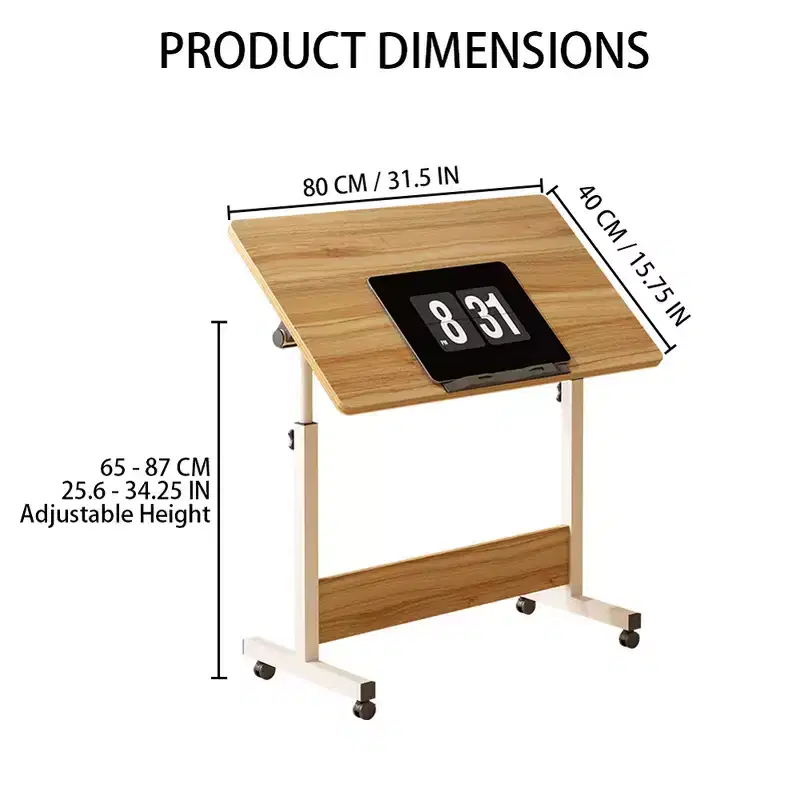 Mobile Folding Desk Portable Standing Desk with Height Adjustable 26-34, Rolling Computer Workstations with Lockable Wheels for Home Office